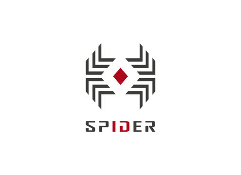 Abstract Spider Logo. Geometric Line Shapes Chip Icon With Red Diamond Isolated on Black Background. Suitable For Technology, Business and Branding Logos. Flat Design Vector Template Elements