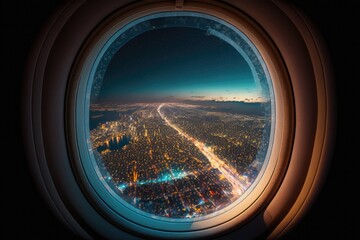 Inside plane window under city light Made with Generative AI