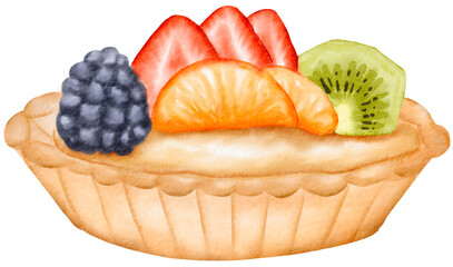 watercolor fruit tart - obrazy, fototapety, plakaty