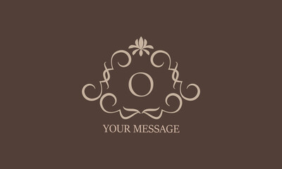 Decorative floral pattern. Heraldic symbols. Initial O for monogram and exclusive calligraphic design elements. Vector business sign, identity for hotels, restaurants, jewelry, fashion.