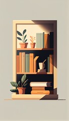 A clean and simple illustration of a book on a shelf generative AI