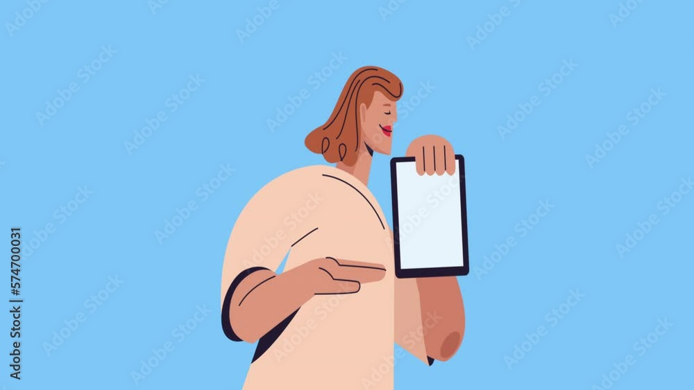 Poster woman with smartphone character animation