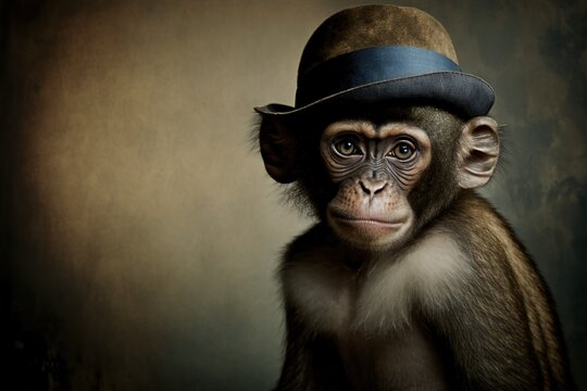 Monkey in flappers style, studio lighting, neutral background, concept of Studio Portrait and Animal Photography, created with Generative AI technology