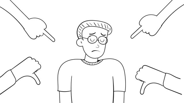 sketch of a bullied young man with glasses loop animation