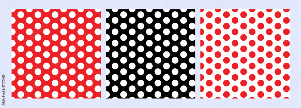 Poster repeating pattern tile in red, black and white polka dots. vector seamless patterns. kids party back