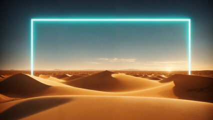 neon light frame in the desert sand scenery created with Generative AI technology