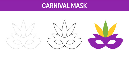 Carnival Mask tracing and coloring worksheet for kids