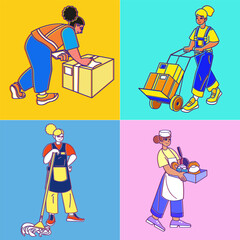 Character in modern style, flat illustration. Vector. Job. service worker. A set of people of different professions.