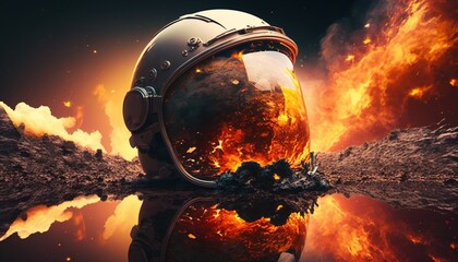 Astronaut Helmet During a Tough and Intense Battle in the Galaxy Generated by AI