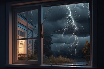 Storm, rain, thunder - open window created with Generative AI technology
