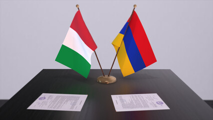 Armenia and Italy country flags 3D illustration. Politics and business deal or agreement
