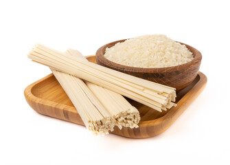 Dried raw rice noodles isolated on white background.