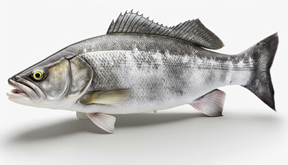 A sea bass on a white background - Generative AI - obrazy, fototapety, plakaty