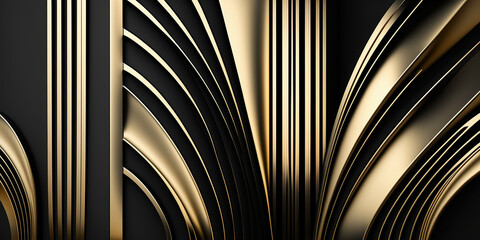 Luxury dark background with golden waves. Elegant minimalistic pattern for wallpaper, web, digital print design. Digital ai art