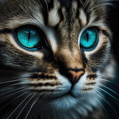 Portrait of a beautiful tabby cat with blue eyes, Generative AI