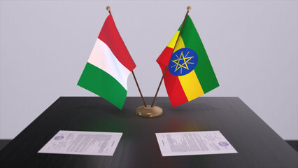 Ethiopia and Italy country flags 3D illustration. Politics and business deal or agreement