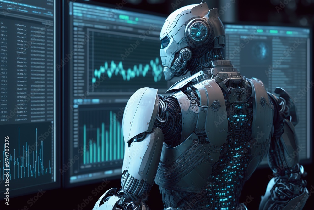 Leinwandbilder a robot with artificial intelligence is standing with its back.futuristic, modern illustration. inno