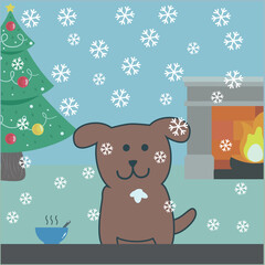 Dog  in Christmas Illustration Detail