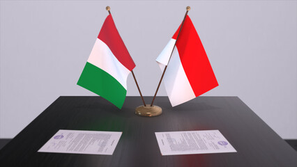 Indonesia and Italy country flags 3D illustration. Politics and business deal or agreement