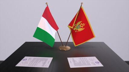 Montenegro and Italy country flags 3D illustration. Politics and business deal or agreement