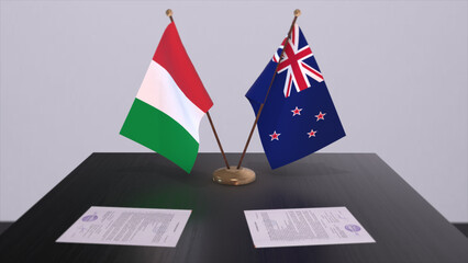 New Zealand and Italy country flags 3D illustration. Politics and business deal or agreement