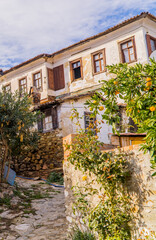 Fototapeta na wymiar Vertical view of Traditional Ottoman houses in the famous wine town o Sirince, Turkey