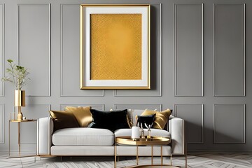 Vertical Gold Frame In Modern Interior Mockup With. Generative AI