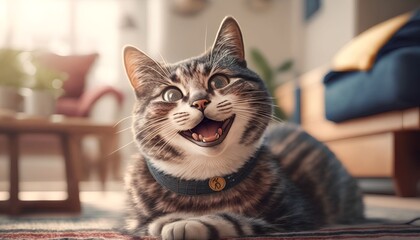 Fototapeta na wymiar cat with disability in indoor hous, Generative AI