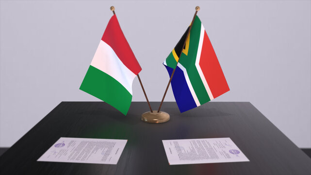 South Africa And Italy Country Flags 3D Illustration. Politics And Business Deal Or Agreement