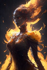 a beautiful siloutette of a female fire elemental made completely of graceful. generative AI