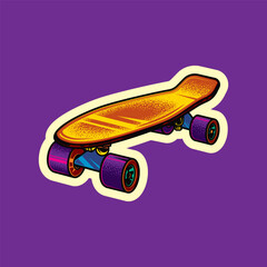 Original vector illustration in vintage style. Skateboard of different colors. T-shirt design. A design element.