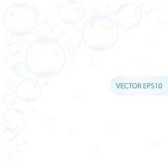 Cute, realistic, fun water bubbles flying randomly. Transparent background