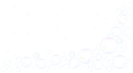 Cute, realistic, fun water bubbles flying randomly. Transparent background