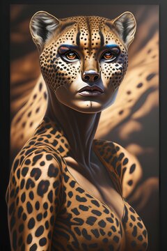 Oil painting artistic image of woman cheetah hybrid - generative ai