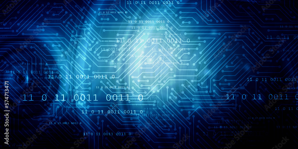 Poster 2d illustration abstract digital binary data on computer screen