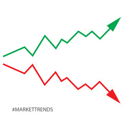 Naklejka premium Dos flechas, una ascendente y otra descendente. Icono vector
