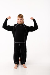 Father and son in thermal underwear on a white background