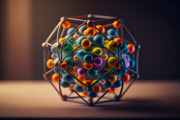 Crystal lattice of a solid, physics and chemistry. Scheme abstract visual model. Generative AI