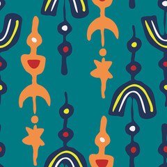 Abstract seamless vector pattern with circles, stars, dots and spots decorative elements. Hand drawn background in boho style for textile print, fabric design, wallpaper and digital paper, wrapping.