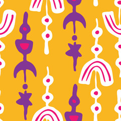 Abstract seamless vector pattern with circles, stars, dots and spots decorative elements. Hand drawn background in boho style for textile print, fabric design, wallpaper and digital paper, wrapping.