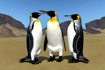 Fototapeta premium Loving Couple Of King Penguins. Digital Art. Generative AI