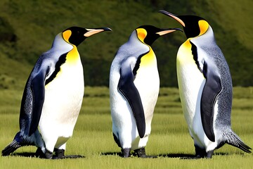 Loving Couple Of King Penguins. Digital Art. Generative AI