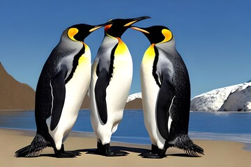 Fototapeta premium Loving Couple Of King Penguins. Digital Art. Generative AI