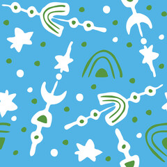 Abstract seamless vector pattern with circles, stars, dots and spots decorative elements. Hand drawn background in boho style for textile print, fabric design, wallpaper and digital paper, wrapping.