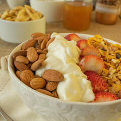 Healthy breakfast with fruits and nuts