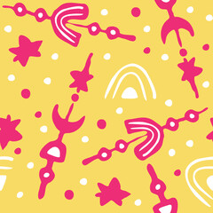 Abstract seamless vector pattern with circles, stars, dots and spots decorative elements. Hand drawn background in boho style for textile print, fabric design, wallpaper and digital paper, wrapping.