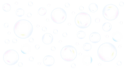 Cute, realistic, fun water bubbles flying randomly. Transparent background