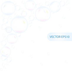 Cute, realistic, fun water bubbles flying randomly. Transparent background