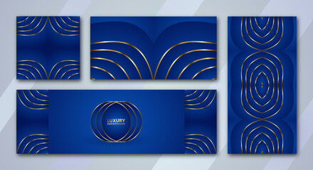 Golden blue luxury background set with shine lines. Luxury template design. cover, banner, poster. Vertical, horizontal and square template. Vector illustration. eps 10.