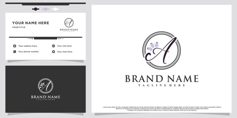 Nail logo design for beauty with initial A creative element style
